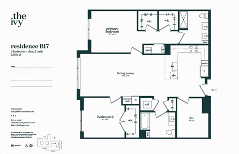 Floor plan for 2 beds, 2 baths, 1300 sqft